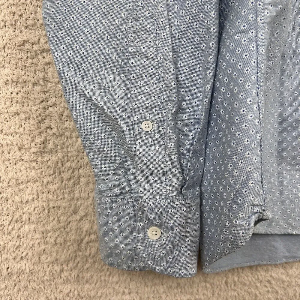 J. Crew Shirt Mens L Blue Floral Oxford Slim Button Up Long Sleeve Preppy Pocket